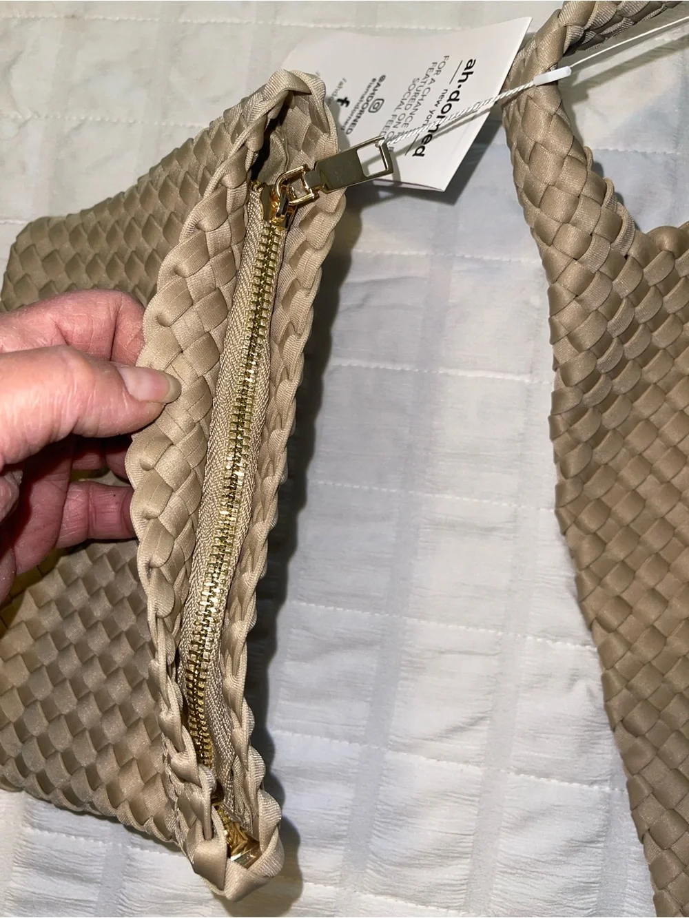 ah-dorned Beige Woven Hobo Bag with Pouch